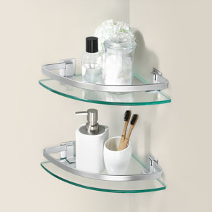 Ivy Bronx 2 Pack Glass Corner Shelf For Bathroom Shower Shelf With Rail ...